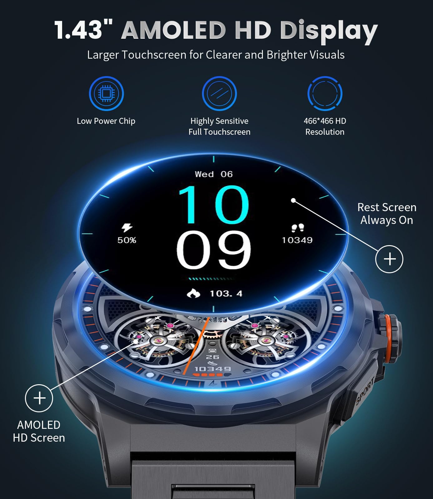 Military Smart Watch For Men(Answer/Dial Calls),1.46 ' ' Amoled Touchscreen/5Atm Waterproof/120+ Sports Modes Fitness Watch With